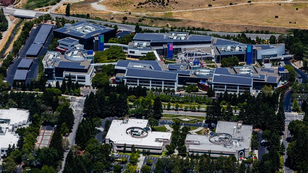 Google Campus in Mountain View with solar canopies